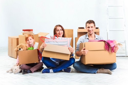 Packed household boxes ready for a home move in Merton