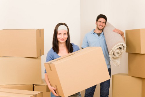 Furniture and boxes prepared for transport by a local van service